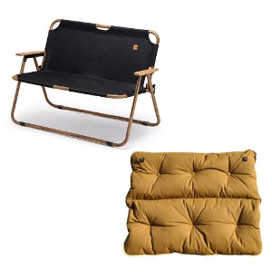 2인용 접이식 의자 커버 쿠션 세트 패키지 폴딩 원목 체어 경량 휴대용 이동식 벤치 감성 캠핑 낚시